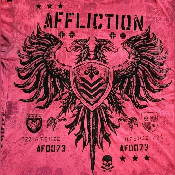 Affliction Distressed t-shirt, men's XLG, red with black velvet print, tagless - Picture 2 of 9